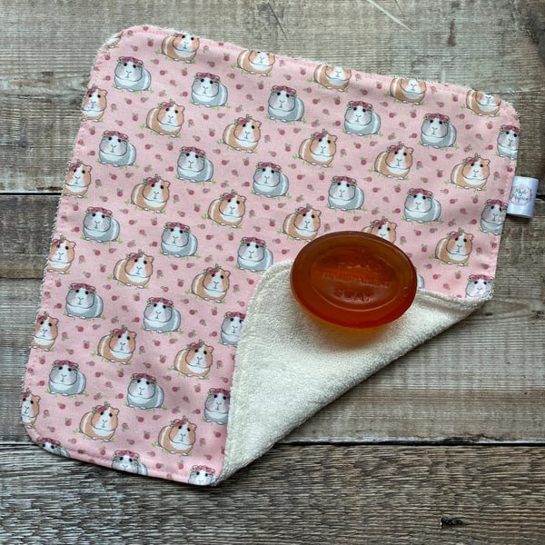 Organic Bamboo Cotton Wash Face Wipe Cloth Flannel Pink Floral Crown Guinea Pig