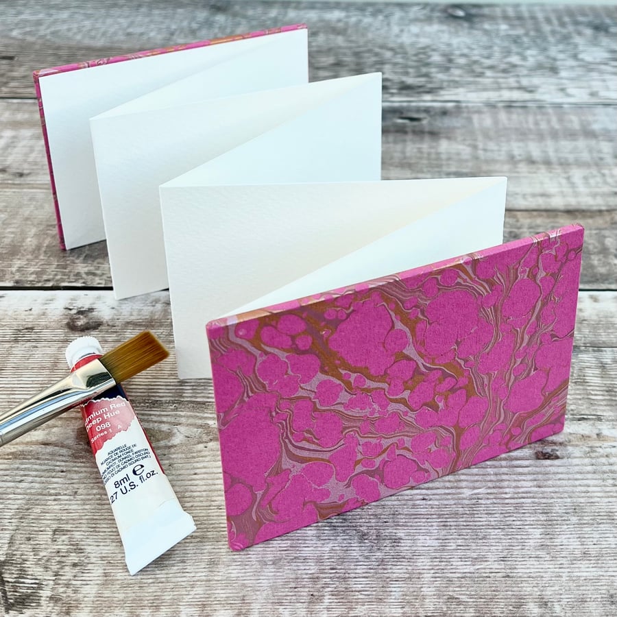 Mini Watercolour Sketchbook with Pink Hand Marbled Paper