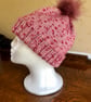 Hand Knitted Hat 20, mottled pink, Medium - Image 2
