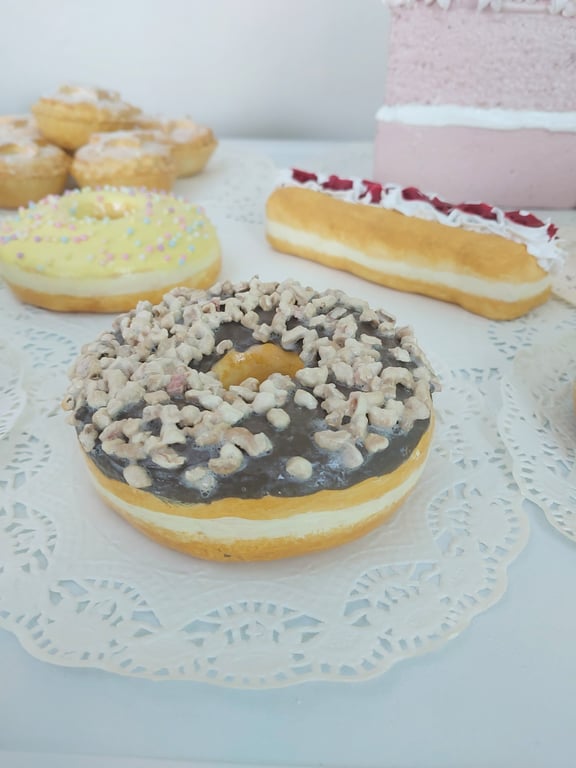 Fake Choc & Nut Ring Doughnut Home Decor, Party Prop, Cake Shop, T.V., Film Prop