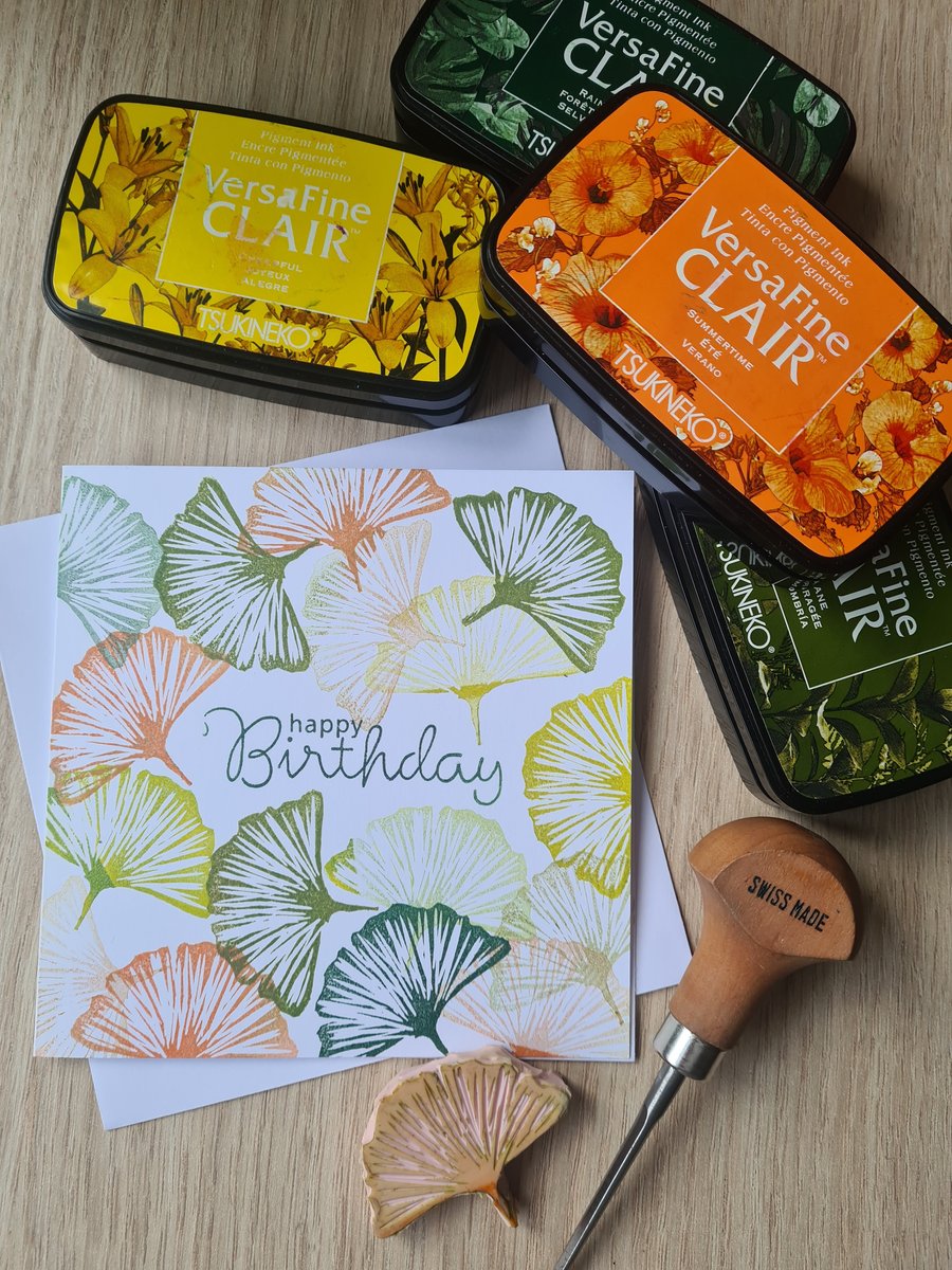 Gingko leaf birthday card handprinted