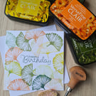 Gingko leaf birthday card handprinted