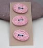 3 Medium Oval Shell Pink Brocade Pattern Ceramic Buttons - Image 1