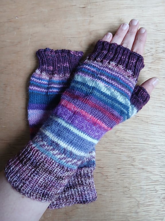 Fingerless Gloves - Hand Knitted - Multicoloured 