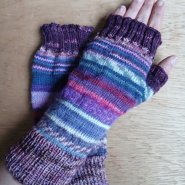 Fingerless Gloves - Hand Knitted - Multicoloured 