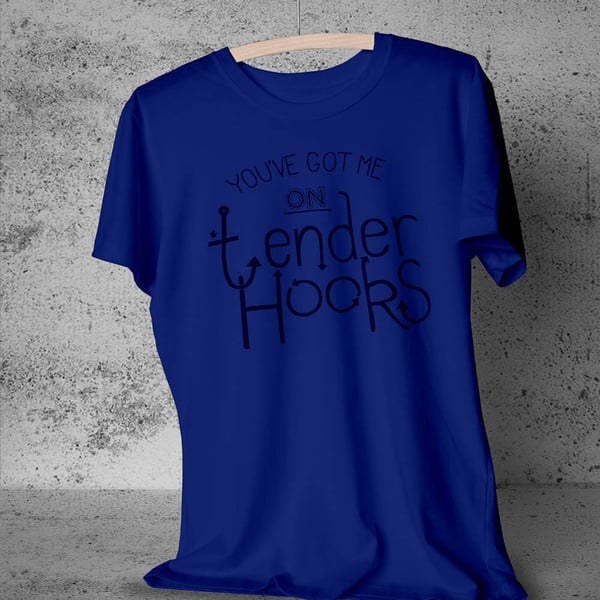 Mens Type T-Shirt 'Misquoted Phrases Series'- TenderTenter Hooks. Male graphic 