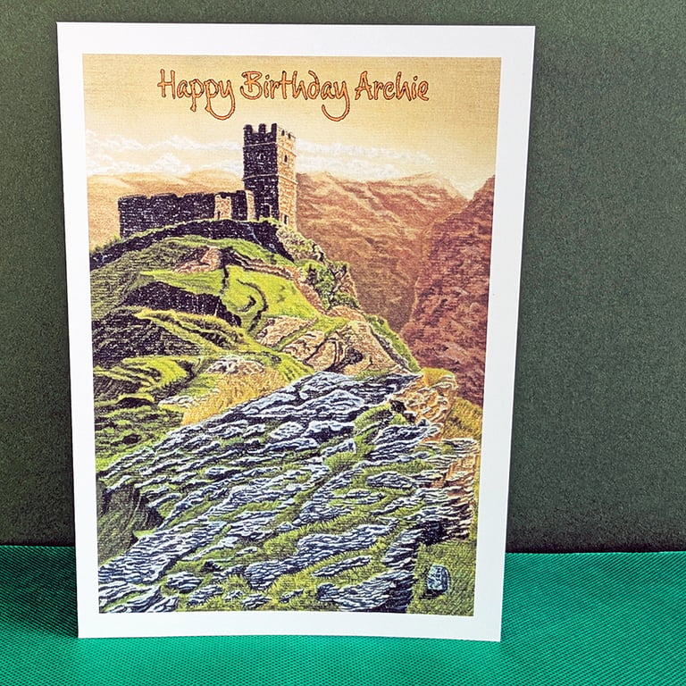The Tower on the Tor Art Card: Blank or Personalised A5-Size Greetings Card
