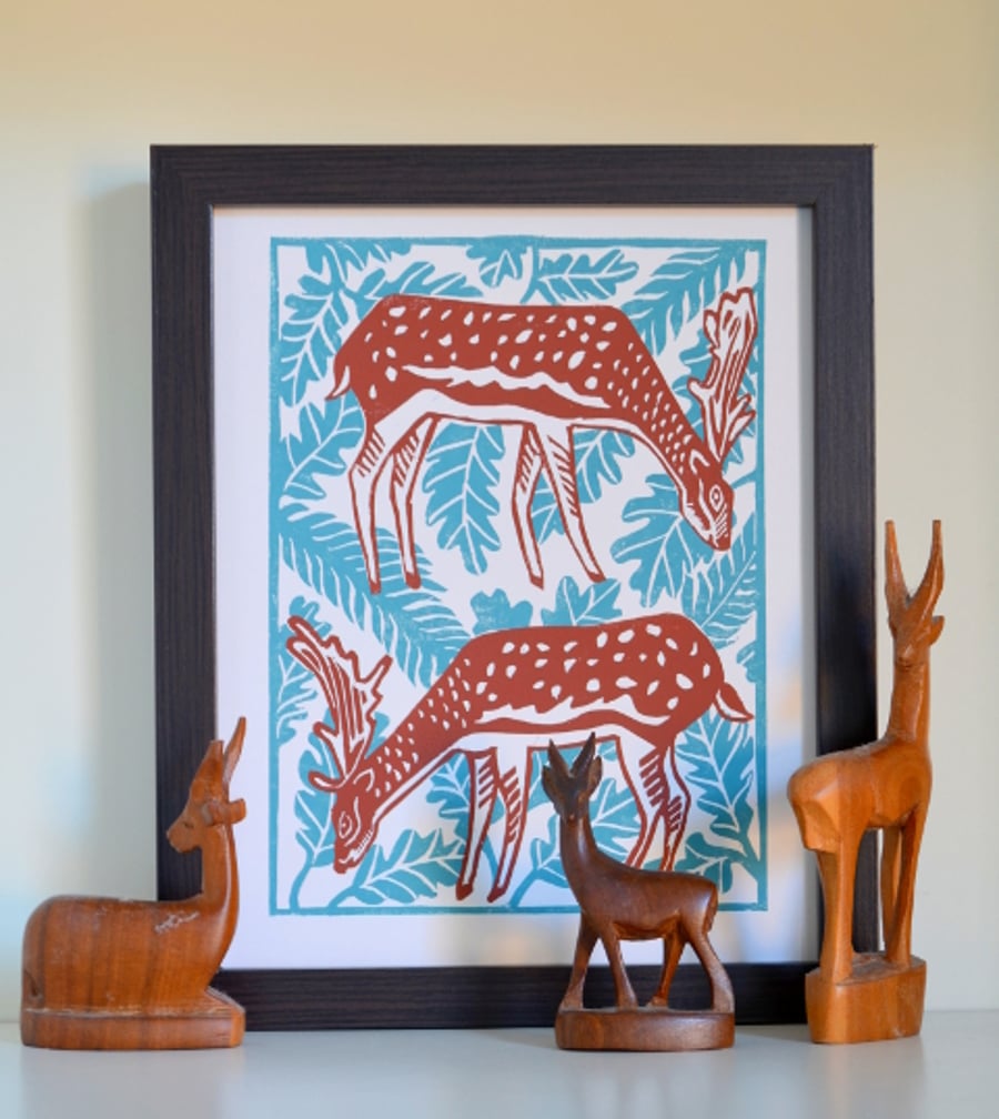 Deer Forest Linoprint