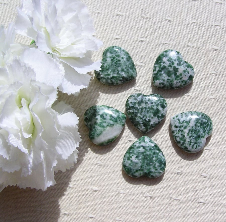 6 Tree Agate Solid Gemstone Polished Hearts - 20mm - Chakra - Crafting - Grid