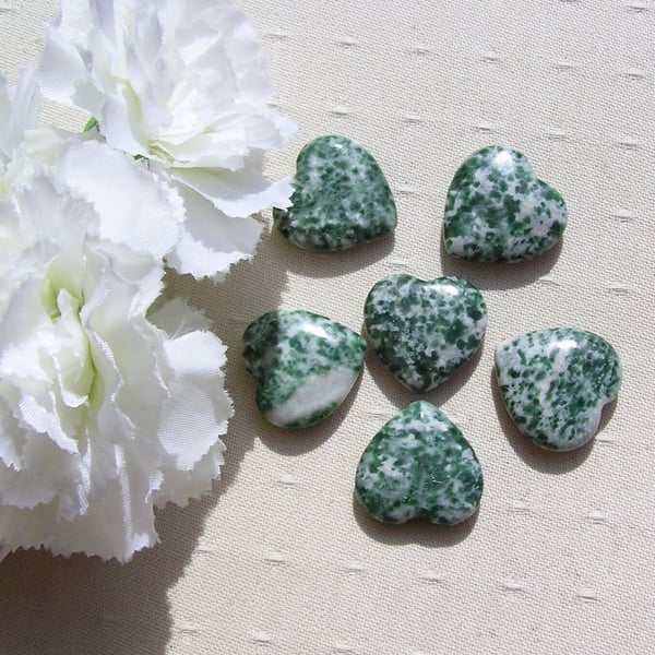 6 Tree Agate Solid Gemstone Polished Hearts - 20mm - Chakra - Crafting - Grid