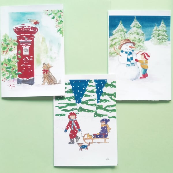 Set of Three Christmas Cards, A blank inside and envelopes included