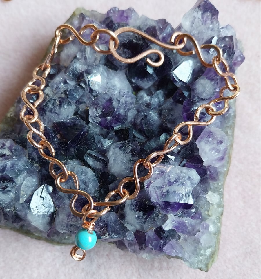 Hand Forged Copper and Turquoise Bracelet