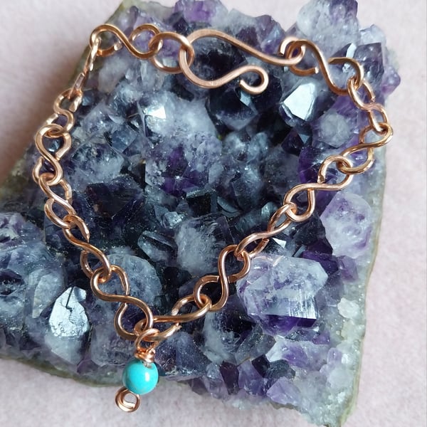 Hand Forged Copper and Turquoise Bracelet