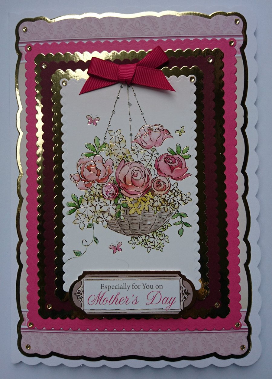 3D Luxury Handmade Card Especially for You on Mother's Day Hanging Basket Roses