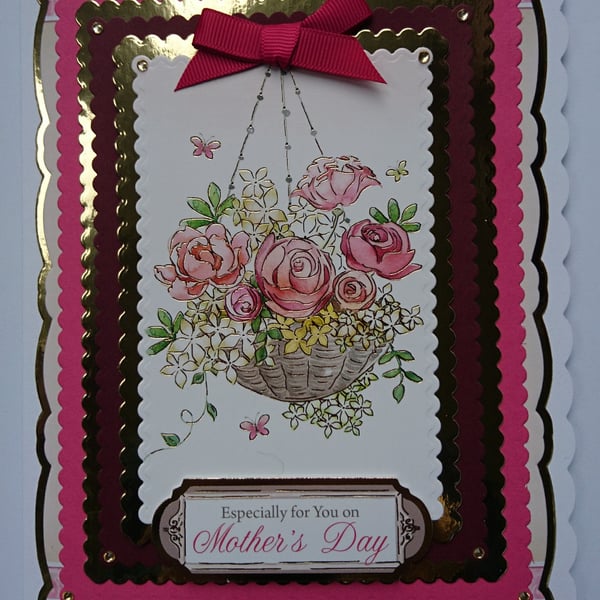 3D Luxury Handmade Card Especially for You on Mother's Day Hanging Basket Roses