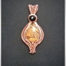 Picture Jasper Stone with Black Onyx Wrapped in Copper Wire Necklace