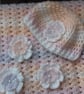 Baby girl crocheted hat with matching Blanket with crocheted flowers  - Image 10