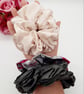 Set of 3 scrunchies,  grey, raspberry pink and cream satin.  - Image 2
