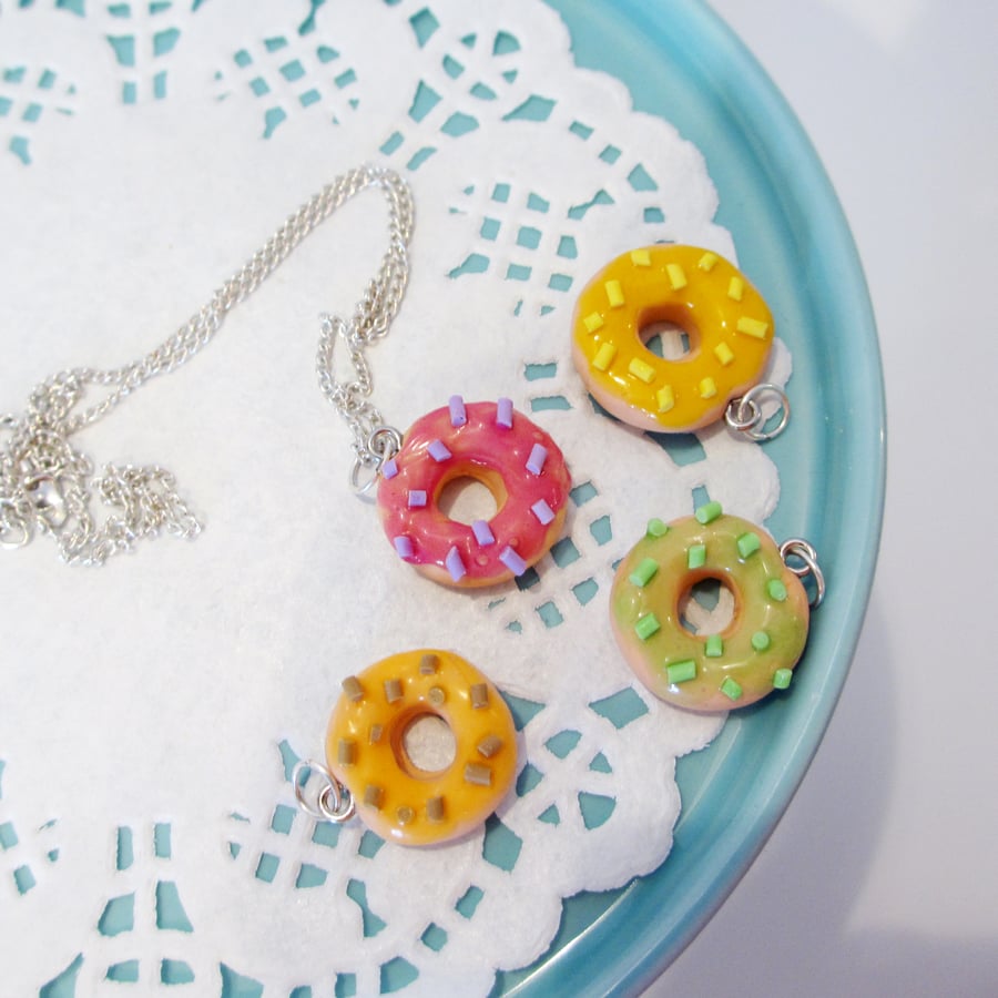 Unicorn colours doughnut necklace Quirky, unique, handmade, retro