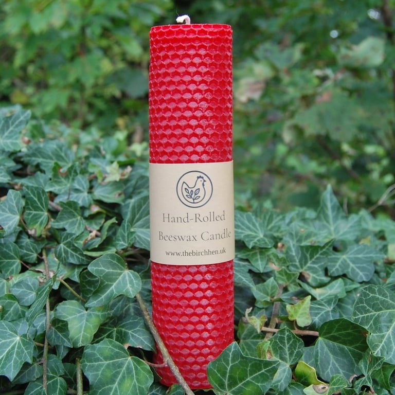 Hand Rolled Red Beeswax Pillar Candle 20cm-7.9 inches - Natural Beeswax
