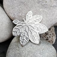 Leaf brooch in etched pewter