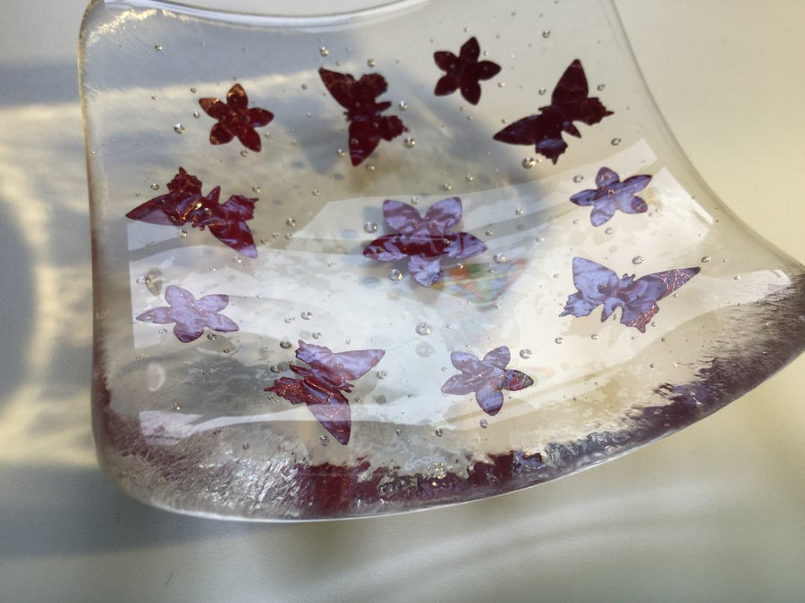 Fused Glass Trinket Dish - Butterflies 