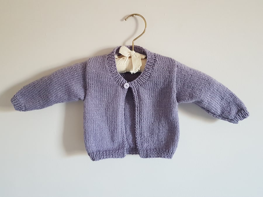 6-12 months Hand Knitted Lilac Baby Cardigan 20"