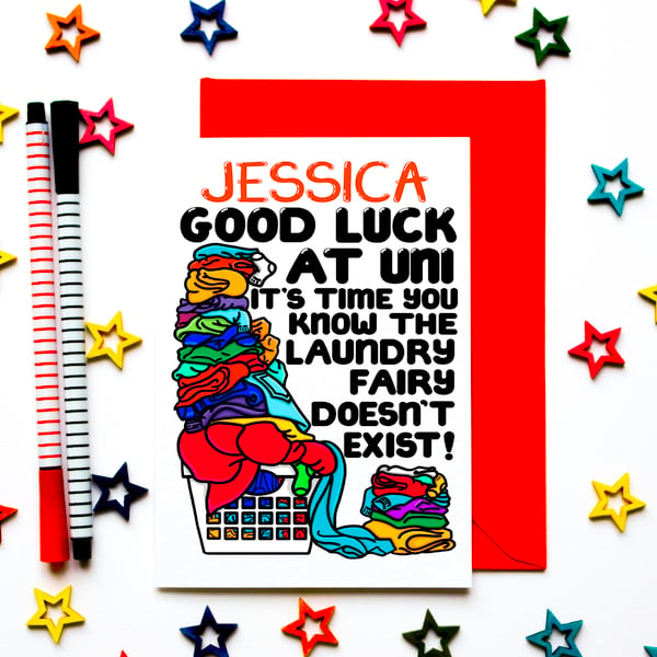 Personalised Good Luck At University Funny Card For Son, Daughter