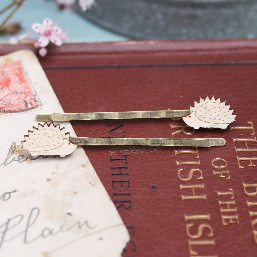 Wooden Hedgehog Hair Grips