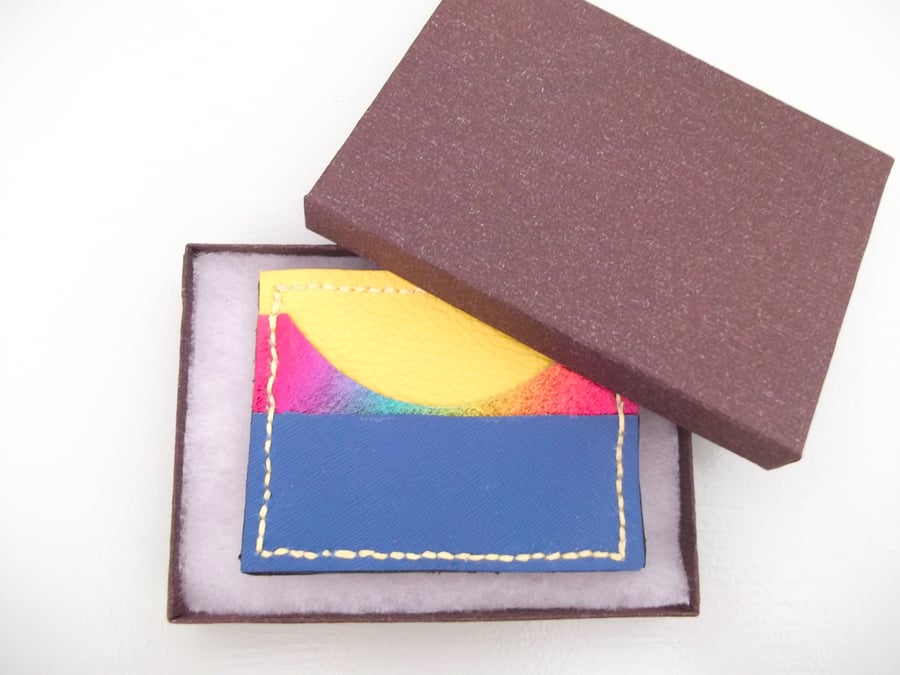 Block Colour Leather Card Holder Yellow, Metallic Multi and Bright Blue
