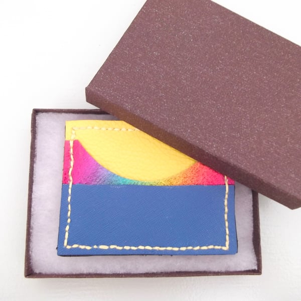 Block Colour Leather Card Holder Yellow, Metallic Multi and Bright Blue