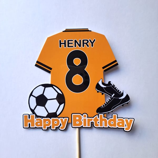 Wolves style cake topper personalised. Football cake topper.