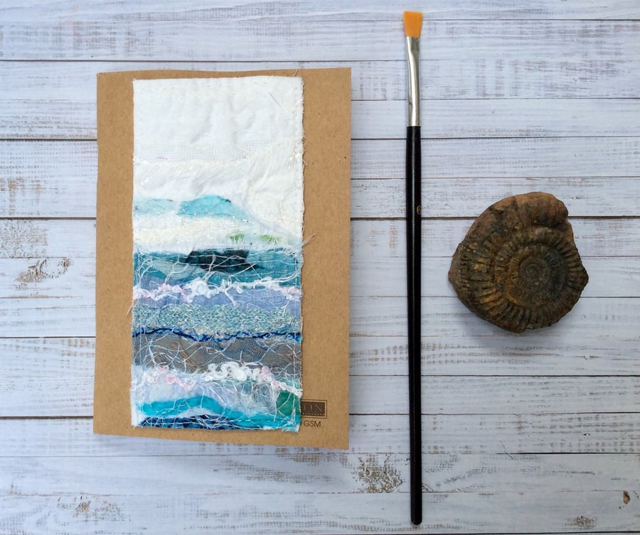 A6 embroidered seascape sketchbook, journal or scrapbook. 