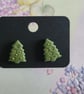 Handmade Polymer Clay Gree Christmas Tree Stud Earrings, 316 Stainless Steel