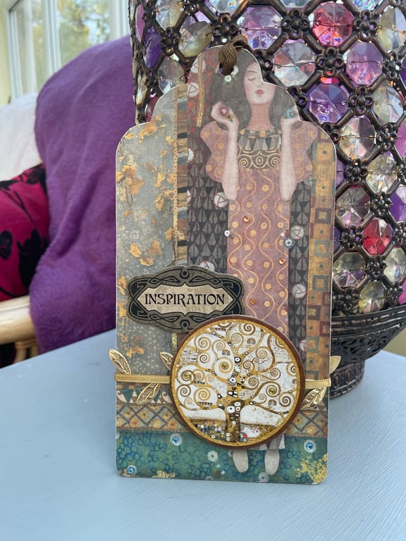 Large hanging tag decoration with Klimt artwork
