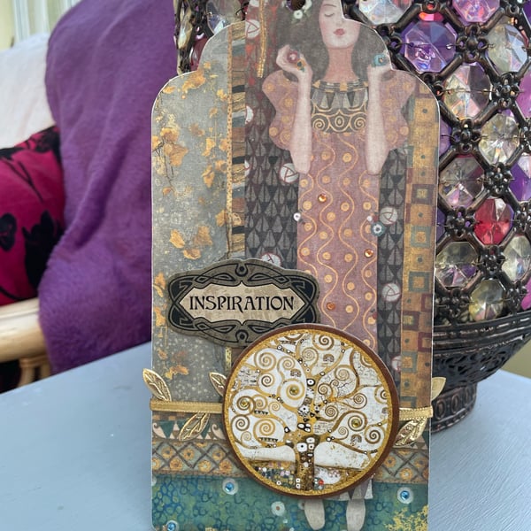 Large hanging tag decoration with Klimt artwork