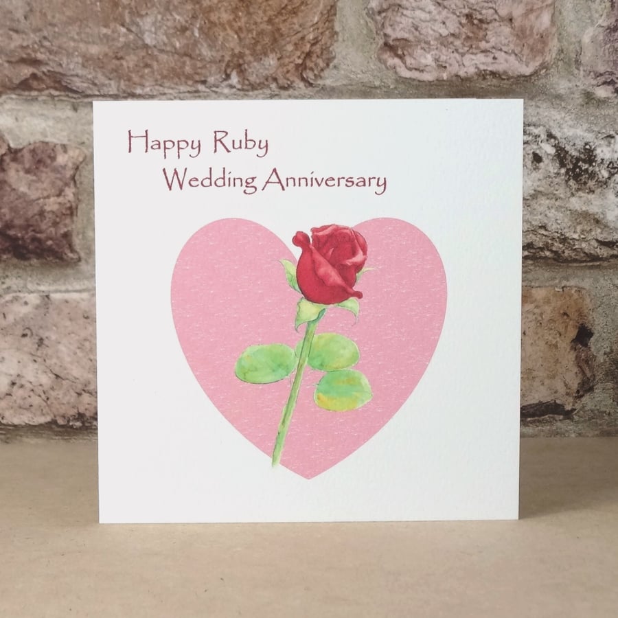 Ruby Wedding Anniversary Card Rosebud