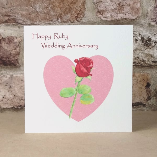 Ruby Wedding Anniversary Card Rosebud