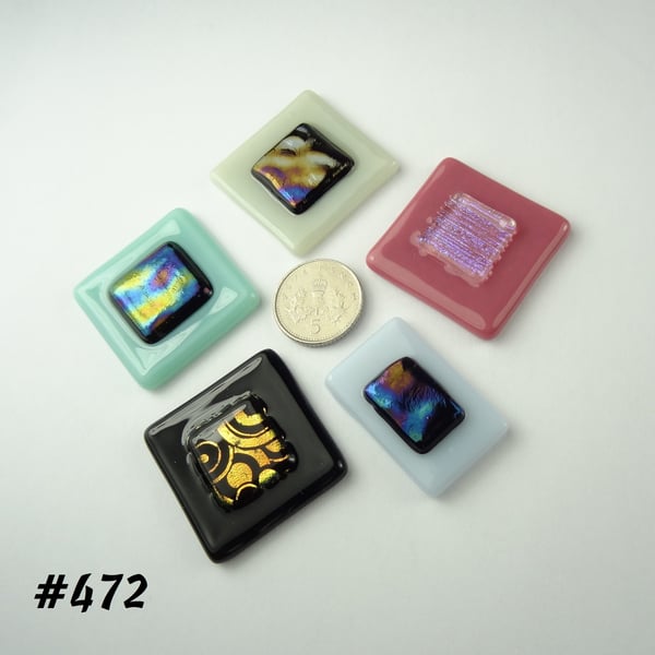 5 mixed glass cabochons, accessory glass, jewellery making, multicoloured (472)