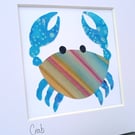 A multicoloured batik 'Crab' fabric picture - 6x6 inches including mount