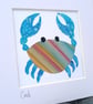 A multicoloured batik 'Crab' fabric picture - 6x6 inches including mount