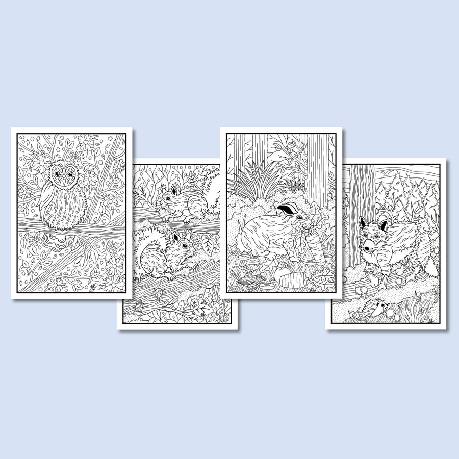 (Digital) Woodland Animals On Four Colouring Pages