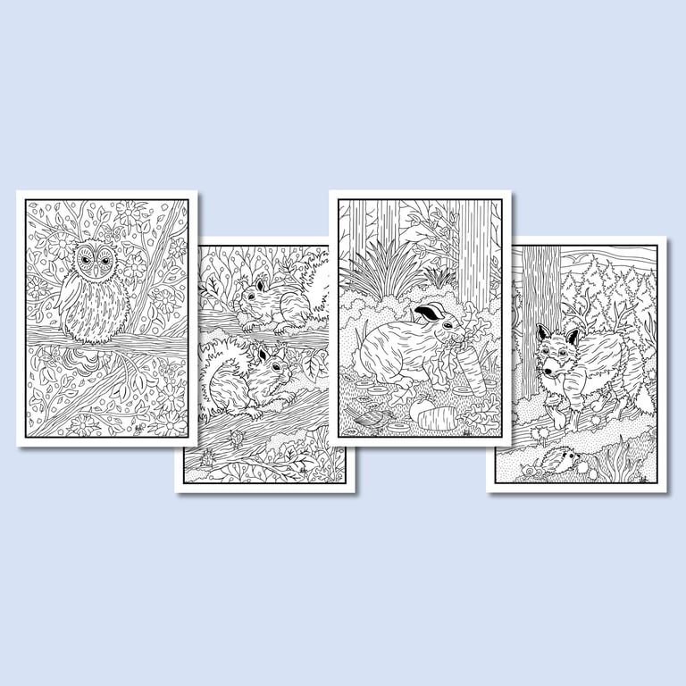 (Digital) Woodland Animals On Four Colouring Pages