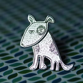 Grumpy Dog lapel pin - Handmade Sterling silver badge brooch