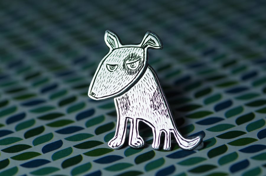 Grumpy Dog lapel pin - Handmade Sterling silver badge brooch