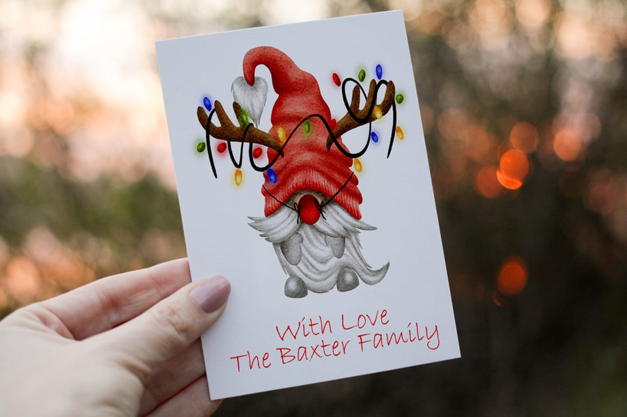Gnome Christmas Card, Family Christmas Card, Personalized Card for Christmas