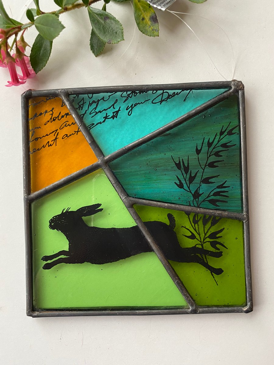 Stained Glass Screen Printed Hare Panel