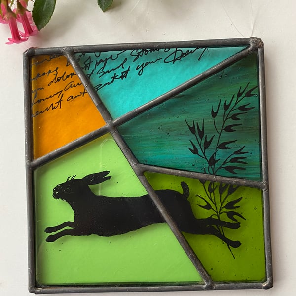 Stained Glass Screen Printed Hare Panel
