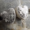 Handmade Ceramic and sterling silver Oak Leaf Heart stud earrings in black