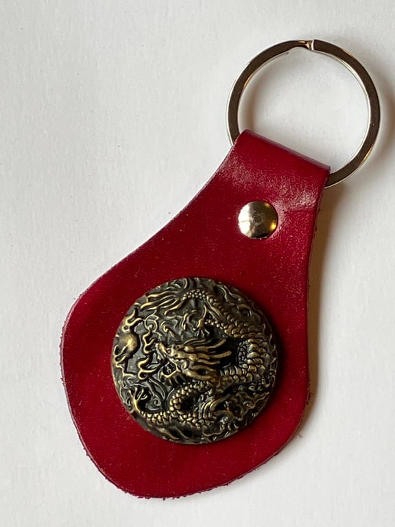 Red Leather Keyring - Dragon decoration - FREE SHIPPING